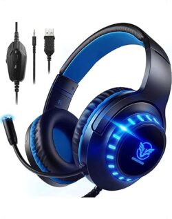 Pacrate PC Gaming Headset for PS4, PS5, Xbox One, PC, Noise Cancelling, Over-Ear, PS4 Headset with LED Lights, PS4 Gamer Headphones with Sensitive Microphone & Intense Bass for Laptop Mac