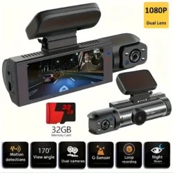 Dash Camera Front And Inside With 32G SD Card, 8.03cm Dash Cam 1080P, G Sensor HD Night Vision Loop Recording Wide Angle Car DVR