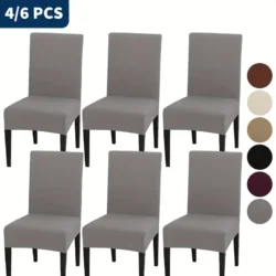 4/6pcs Four Seasons Solid Color Stretch Chair Cover Chair Slipcover Protection Furniture Home Decoration Living Room Kitchen Dining Room Easy Installation