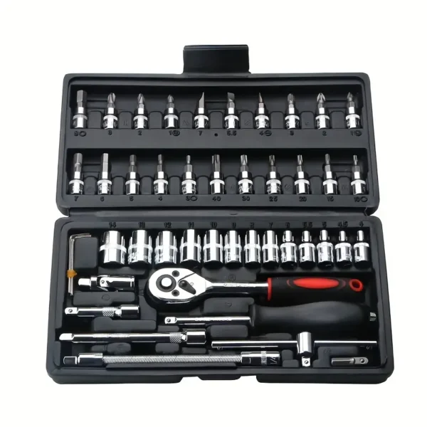 46pcs Car Repair Tool Kit, Ultimate Mechanic Tool Set For Auto And Bicycle Repairing father's day gift
